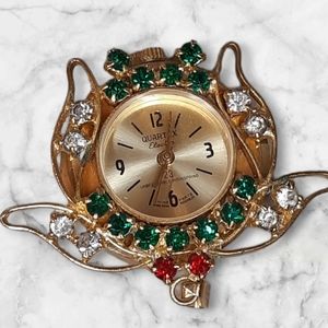 Vintage Quartex Electra Rhinestone Gold Tone Hanging Watch